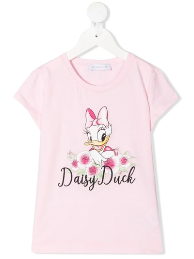 Monnalisa Daisy Duck Print Cotton Jersey T-shirt In Pink