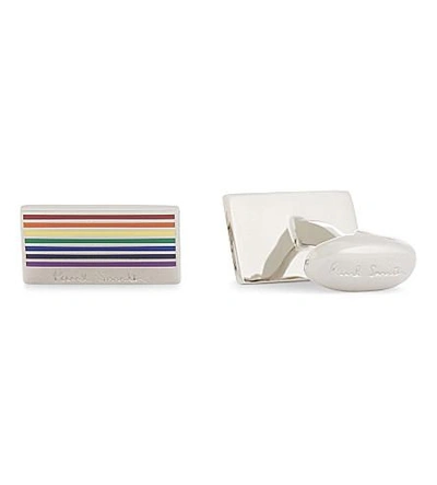 Paul Smith Rainbow Stripe Cufflinks In Silver