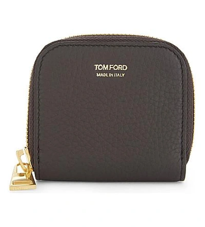 Tom Ford Pebble Grained Leather Coin Purse In Brown