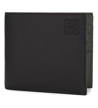Loewe Two-tone Leather Billfold Wallet In Black Khaki Green