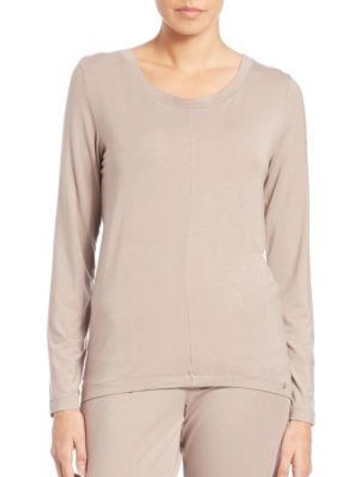 Hanro Yoga Long-sleeve Top In Taupe