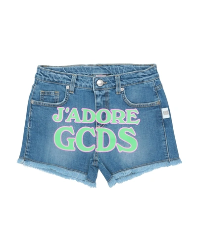 Gcds Mini Kids' Denim Shorts In Blue
