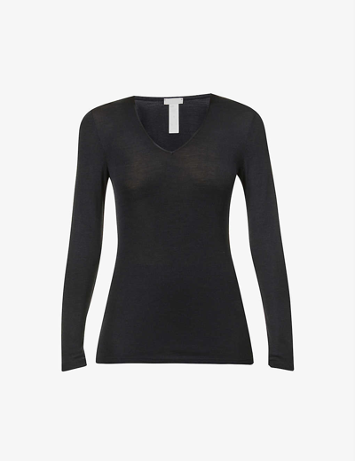 Hanro Woolen Silk Long-sleeve Shirt In Black