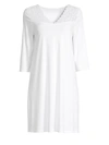 Hanro Moments Lace Trim Three-quarter Sleeve Cotton Gown In White