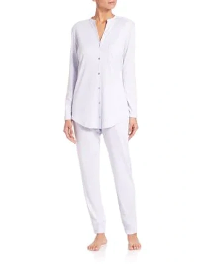 Hanro 2-piece Button-front Long Pajama Set In White