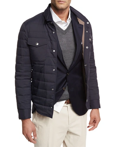 Brunello Cucinelli Men's Milano Quilted Shirt Jacket In Blue