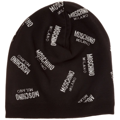 Moschino Double Question Mark Beanie In Nero