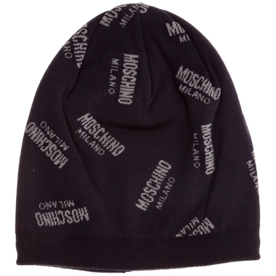 Moschino Double Question Mark Beanie In Blue