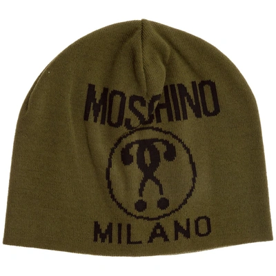 Moschino Men's Beanie Hat  Double Question Mark In Green