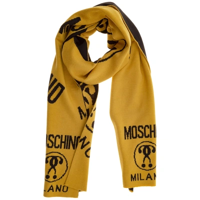 Moschino Men's Wool Scarf Double Question Mark In Giallo