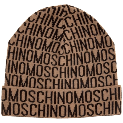 Moschino Double Question Mark Beanie In Beige