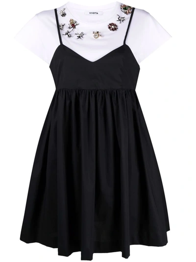 Vivetta Embellished T-shirt Dress In Black And White In Schwarz