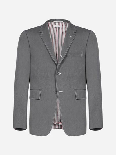 Thom Browne Cotton-blend Single-breasted Blazer In Mid Grey