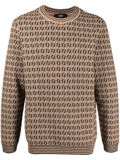 Fendi Monogram-pattern Short-sleeve Top In Beige