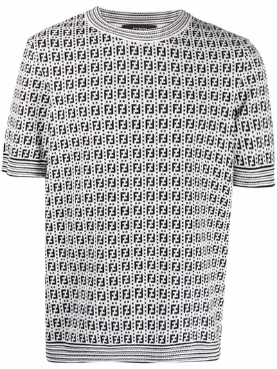 Fendi Logo-intarsia Knitted T-shirt In Black