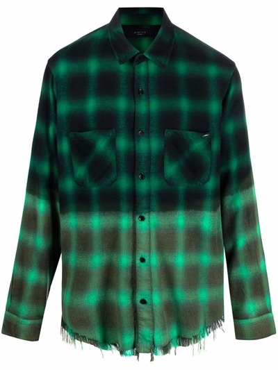 Amiri Bleached Shadow Plaid Flannel Shirt In Tennis Green