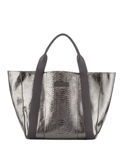 Brunello Cucinelli Large Metallic Python Tote Bag, Gray