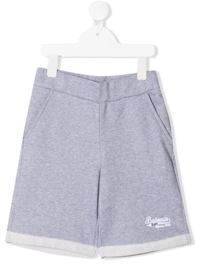Balmain Teen Embroidered Logo Jersey Shorts In Grey
