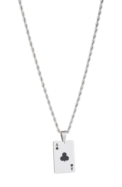 Eye Candy Los Angeles Ace Of Clubs Pendant Drop Necklace In Silver