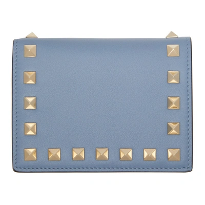 Valentino Garavani Blue Rockstud Flat French Wallet In 56y Niagara