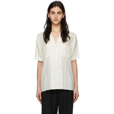 Saint Laurent Off-white Silk Striped Short Sleeve Shirt