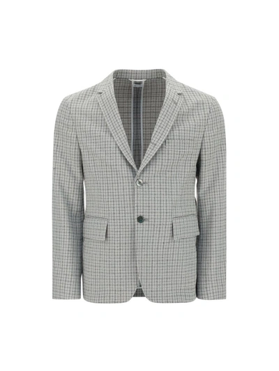 Thom Browne Checked Tailored Blazer In Grey