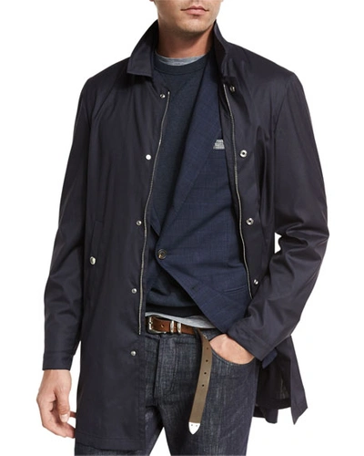 Brunello Cucinelli Reversible Cashmere Overcoat In Gray/blue
