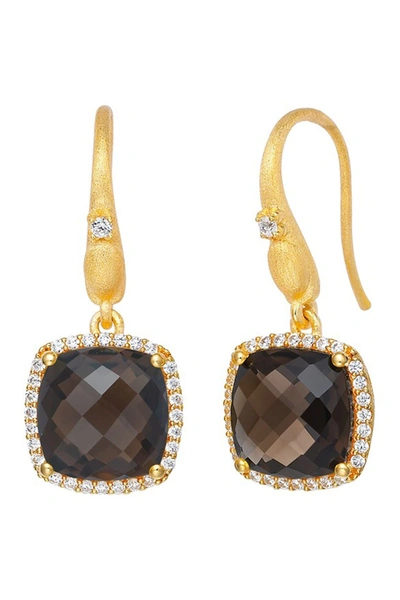 Lafonn Gold Plated Sterling Simulated Diamond Drop Earrings In White-smoky Quartz
