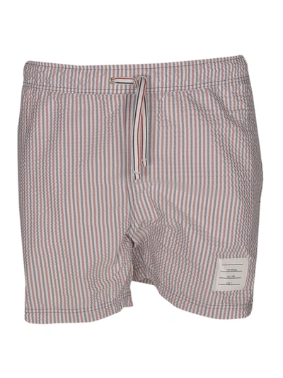 Thom Browne Red And Blue Stripes Swim Shorts In White