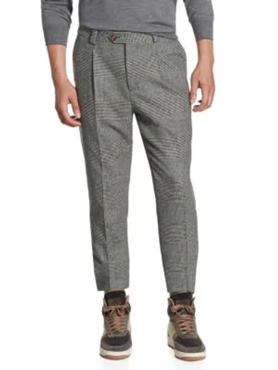 Brunello Cucinelli Glen Plaid Wool-cashmere Leisure-fit Pants In Grey