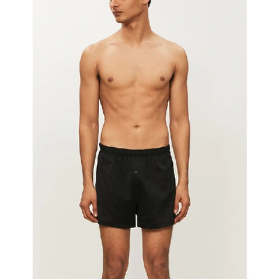 Hanro Mens Black Sporty Regular-fit Cotton Boxers