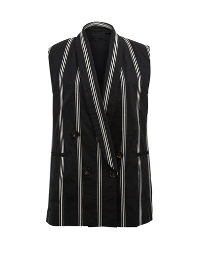 Brunello Cucinelli Striped Single Button Vest In Black