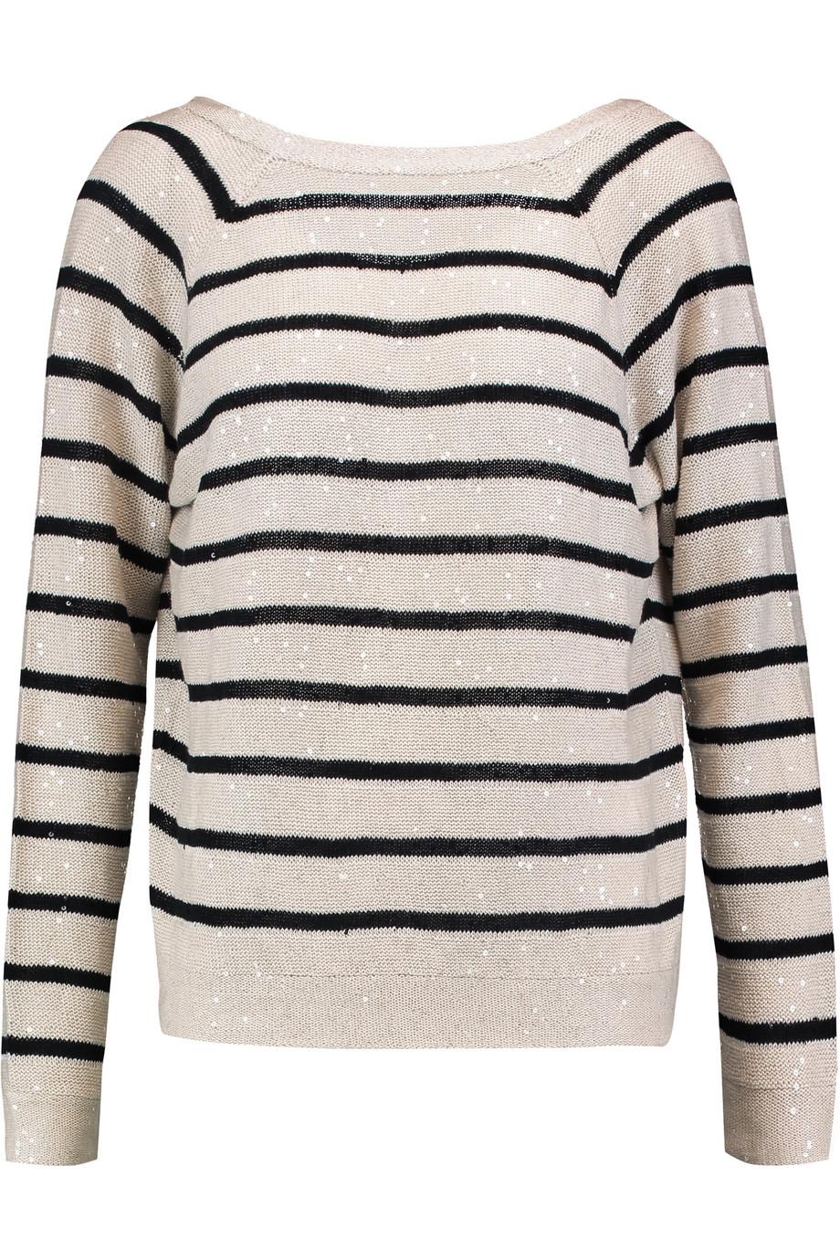 Brunello Cucinelli Striped Sequined Linen And Silk-blend Sweater | ModeSens