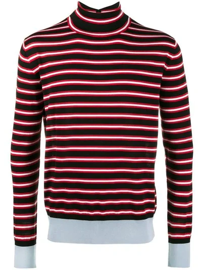 Marni Roll Neck Striped Sweater In Black Multistripes|nero