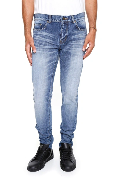 Saint Laurent Skinny Jeans With Patch In Dirty Medium Blueblu