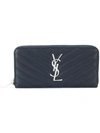 Saint Laurent Monogram Zip Around Wallet In Blue