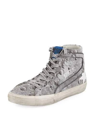 Golden Goose Slide Distressed Glitter High-top Sneakers In Silver