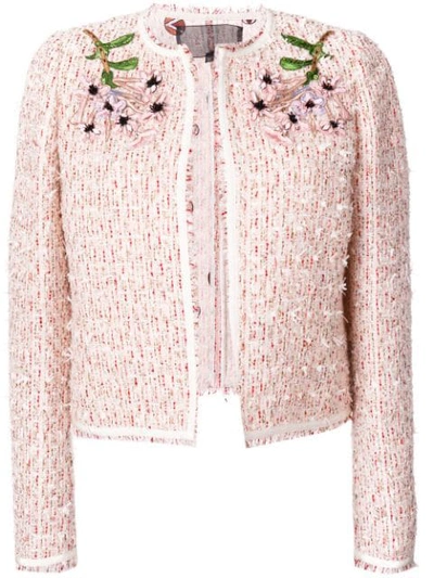 Giambattista Valli Coral Tweed Embroidered Jacket In Pink