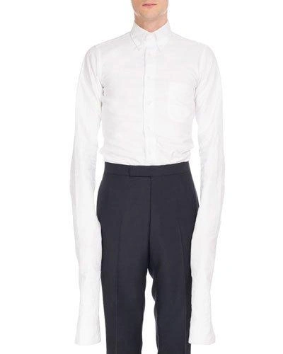 Thom Browne Extended-sleeve Cotton Oxford Shirt In White