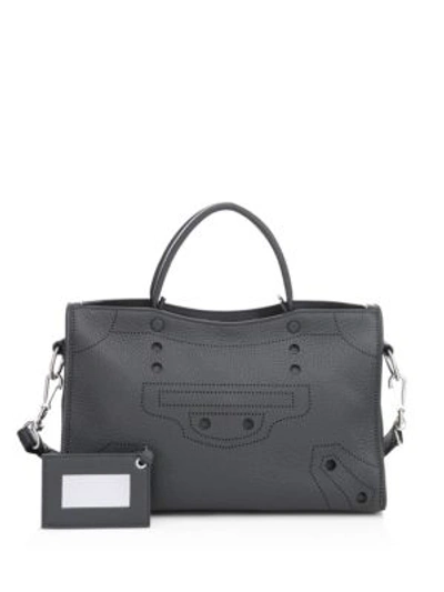 Balenciaga Small Blackout City Leather Shoulder Bag In Gris Fossi