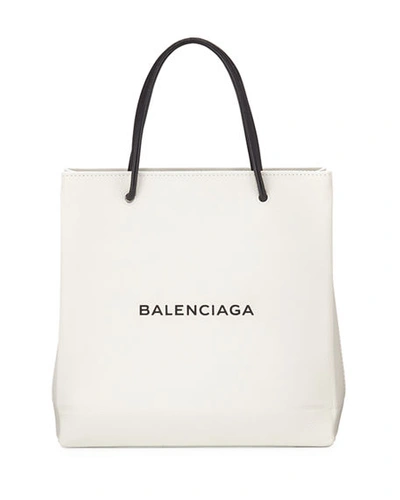 Balenciaga Grained Leather Shopping Tote Bag In Black/white