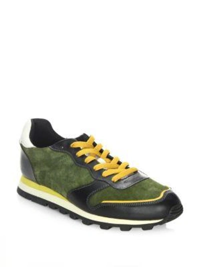 Coach Leather Running Shoes In Dark Olive/black/chalk