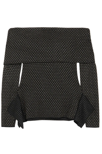 Roland Mouret Ashwell Off-the-shoulder Metallic Wool-blend Sweater In Black