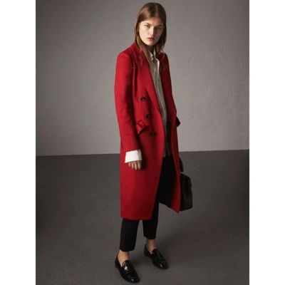 Burberry Ruffle Detail Wool Cashmere Tailored Coat In Military Red |  ModeSens