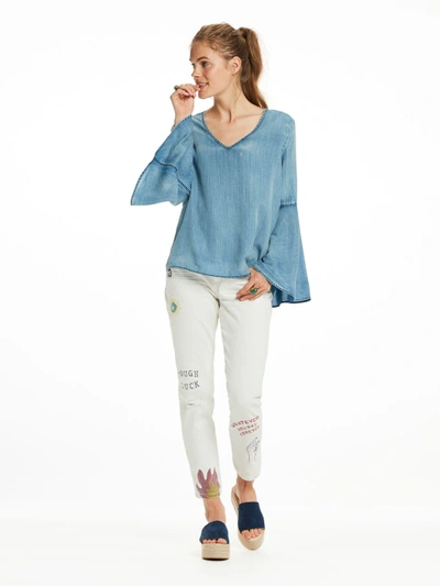 Scotch & Soda Bell Sleeve Chambray Top In Combo A