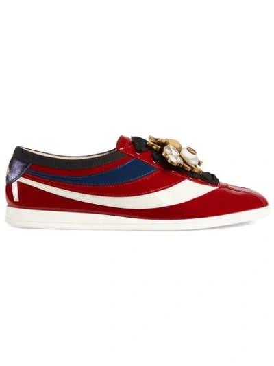 Gucci Falacer Patent Leather Sneaker With Web In Rosso