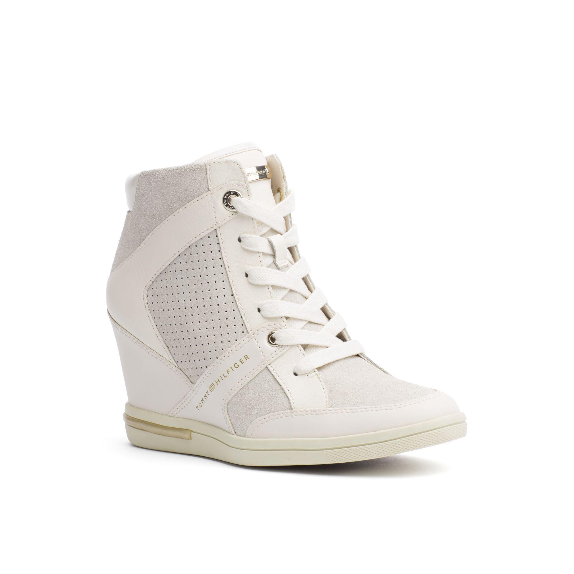 Tommy Hilfiger Suede And Leather Sneaker Wedge - Whisper White | ModeSens