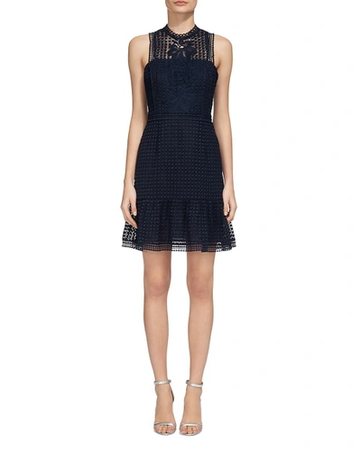 Whistles Flo Embroidered Lace Dress In Navy