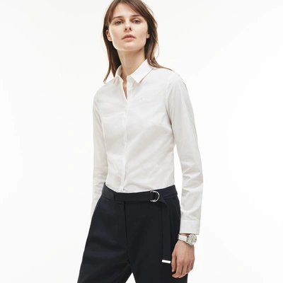 Lacoste Women's Slim Fit Stretch Cotton Poplin Shirt - White
