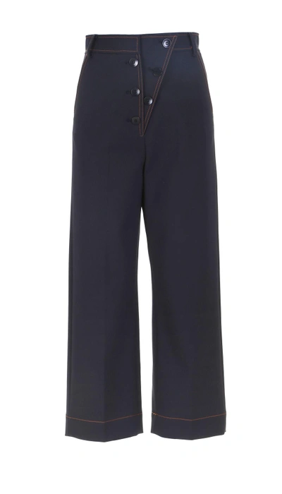 Tibi Topstitched Double Weave Stretch Pants In Black